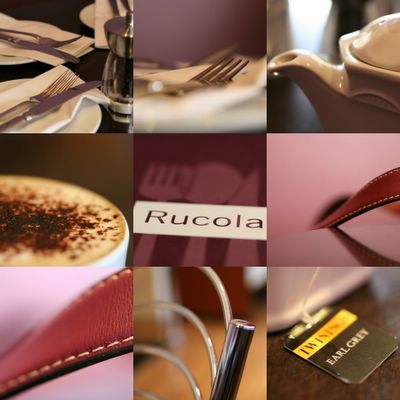photographs of Rucola restaurant in Bristol, England, in shades of purple