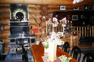 Rustic wood furnture and homey atmosphere at our Golden BC Guest House