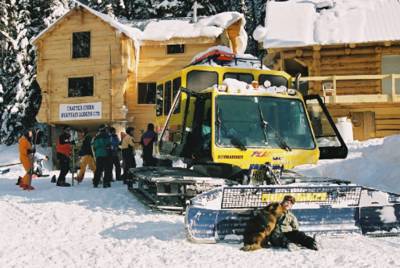 Picking up Snowcat Skiers at Spruce Lodge
