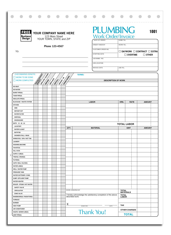 Work Order Forms: Plumbing & HVAC Work Order/Invoices