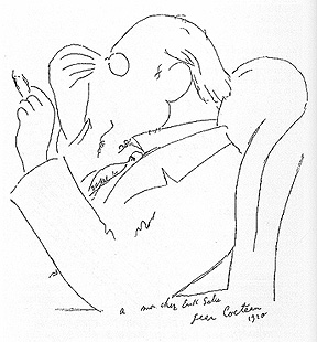 Erik Satie caricaturizado por Jean Cocteau