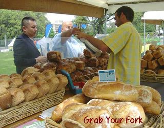 shoppers at the La Tartine organic bread stall