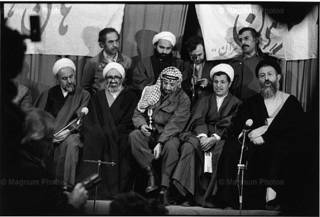 RAN. Tehran. February 1979. Yasser ARAFAT, leader of the PLO, seated among the highest religious dignitaries of the newly victorious revolution