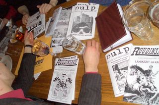 A view of the table, with quite many fanzines showing