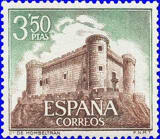 Sello de correos con el castillo de Mombeltrán (Ávila), propiedad de los duques de Alburquerque