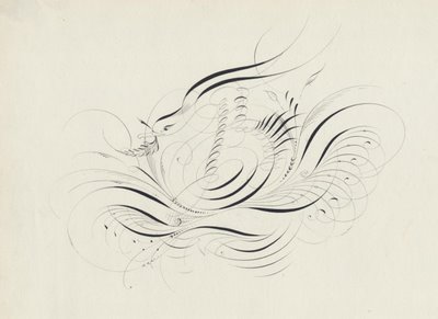 Drawing of bird in calligraphy scrapbook