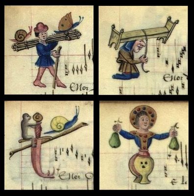 Humorous illuminated manuscript miniatures