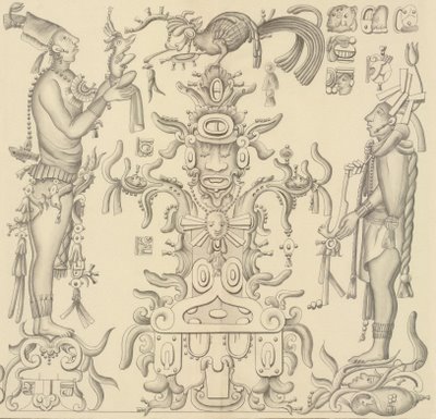 Mayan subjects at altar with offerings