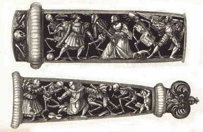 Graf engraving of Holbein's Dance of Death on daggers