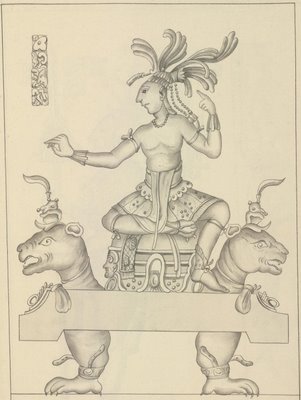Mayan ruler sitting on animal table
