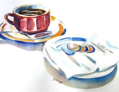 Café Mondrian - watercolor - 9 x 11