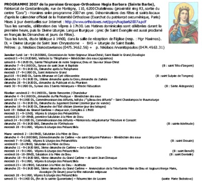 calendrier liturgique hagia barbara chatelineau 2007 FR