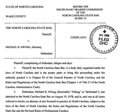 N.C. State Bar files Ethics Complaint against Mike Nifong