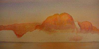 Photo 2 watercolor demonstration Roland Lee watercolor painting of Wahweap Bay at Lake Powell