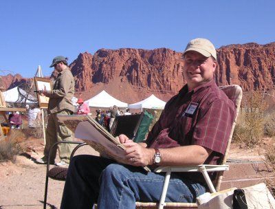 Roland Lee painting on location at the 2007 Kayenta Art Festival