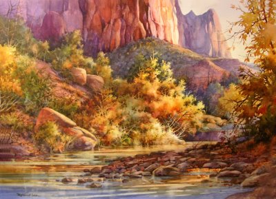 Painting of Virgin River in Zion Canyon by Roland Lee