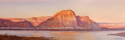 Roland Lee watercolor painting of Wahweap Bay at Lake Powell