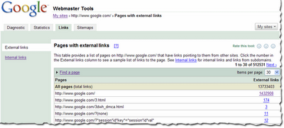 links overview in webmaster tools