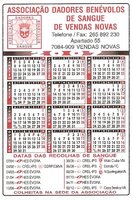 Calendário 2007 das Colheitas de Sangue em Vendas Novas