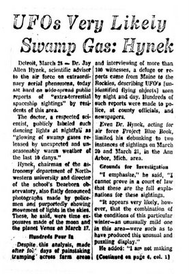 UFOs Very Likely Swamp Gas - Hynek - Daily News 3-26-1966 (A)