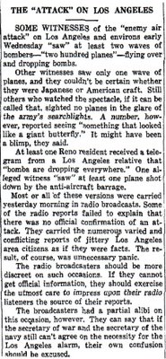 The Attack on Los ANgeles - Reno Evening Gazette, Feb. 26, 1942