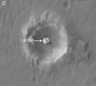 Opportunity lander sitting in crater
