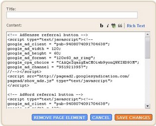 Blogger Beta: adding Adsense referral button scripts for less wastage of space