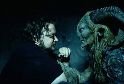 Guillermo del Toro and Doug Jones as the Faun, on the set of Pan's Labyrinth