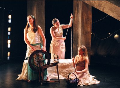 Leah Kaye Serr, Ruth Carver, and Sarah Hershman in The Rape of Lucretia, Peabody Chamber Opera, photo by Jesse M. Hellman