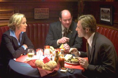 Maria Bello, David Koechner, and Aaron Eckhart in Thank You for Smoking, directed by Jason Reitman