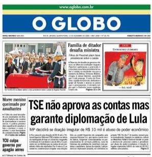 Primeira página de O Globo
