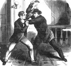 Lewis Paine killing Frederick Seward after attempting to shoot him.