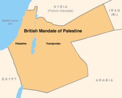 The British Mandate of Palestine, consisting of Palestine (west) and Transjordan (east)