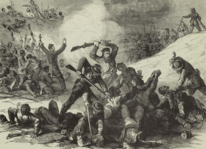 The war in Tennessee : Confederate massacre of Federal troops after the surrender at Fort Pillow, April 12th, 1864.