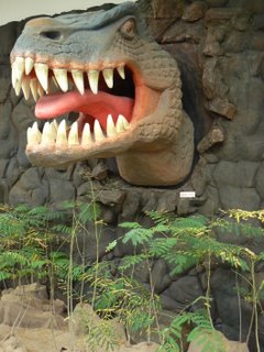 A dinosaur snarls at the entrance to the exhibition