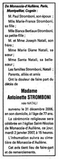 Décès Stromboni Natali Antoinette