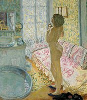 Pierre Bonnard - Le cabinet de toilette au canapé rose (ou Nu à contre-jour ou L’Eau de cologne), 1908