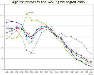 Wellington region age structures in 2006