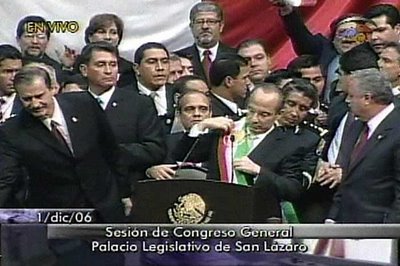 Mark in Mexico, http://markinmexico.blogspot.com/ Pale Horse Galleries for gifts, Mexican arts and crafts, alebrijes and collectibles, http://palehorsemex.vstore.ca/ Felipe Calderón dons the Presidential Sash as the newly sworn in President of Mexico