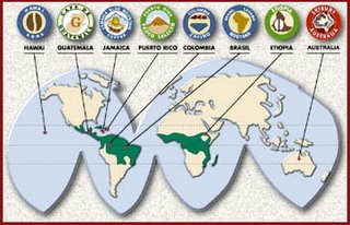 Mapa de los principales paises productores de café