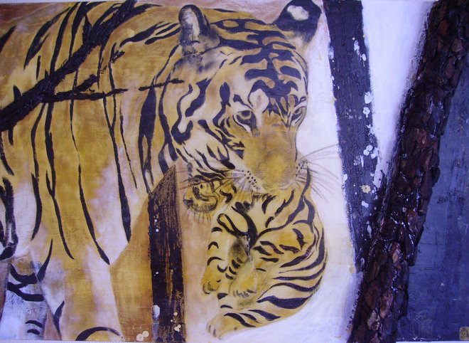Baby Tiger with his Mum - SOLD