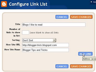 Blogger beta: configure link list