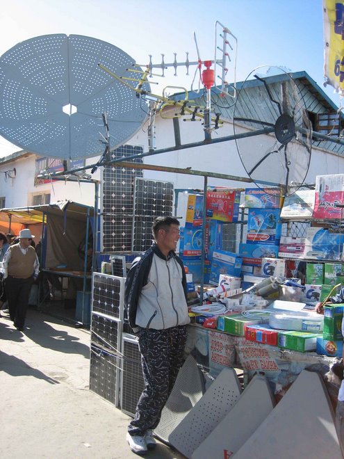 Satellite Dishes and Solar Panels for Sale at Black Market in Ulaanbatar