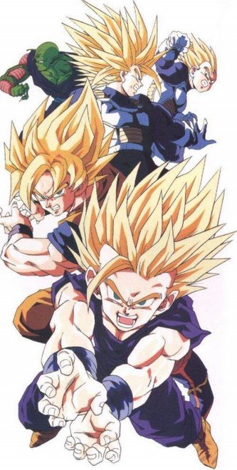 Gohan,Goku,trunks,vegeta y picoro