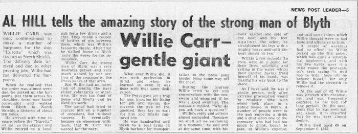 WILLIE CARR - STRONG MAN OF BLYTH