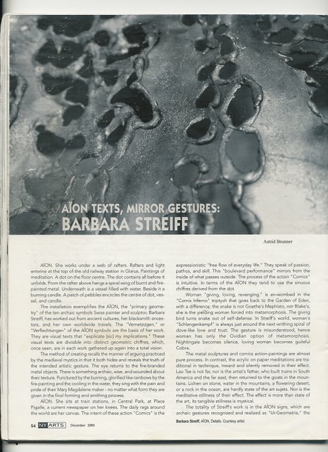 2000 NYArtsmagazine about the artwork of Barbara Streiff