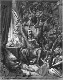 Dom Quixote: "Embebedou-se tanto na leitura que passava noites em claro." Por Gustave Doré