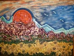 Obra de pintura real o nascer do sol no deserto