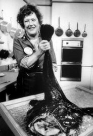 Julia Child holds up a monkfish on her television show Julia Child and Company in 1979
