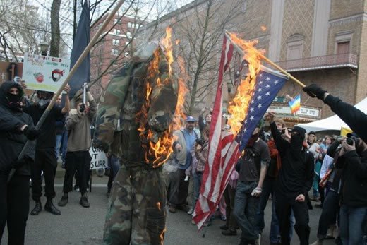 These Harmless Protesters Would Never Deface Anything! They Just Burn US Flags and US Soldiers!